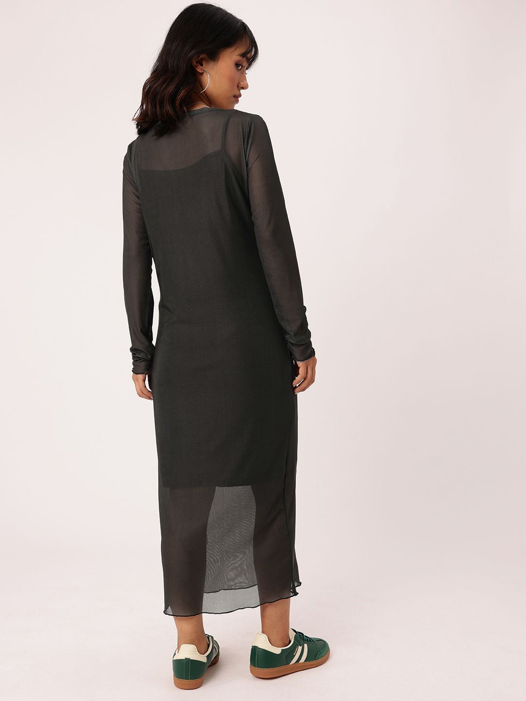 DressBerry Chic Soft Mesh Sheath Midi Dress With A Inner Slip