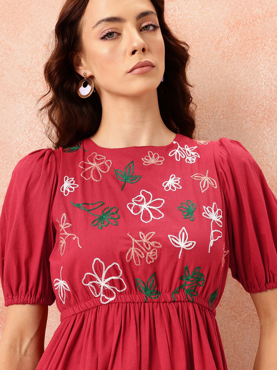 all about you Floral Embroidered Puff Sleeve Fit & Flare Dress
