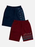 HELLCAT Pack of 2 Boys Trendy Typographic Printed Mid Rise Shorts
