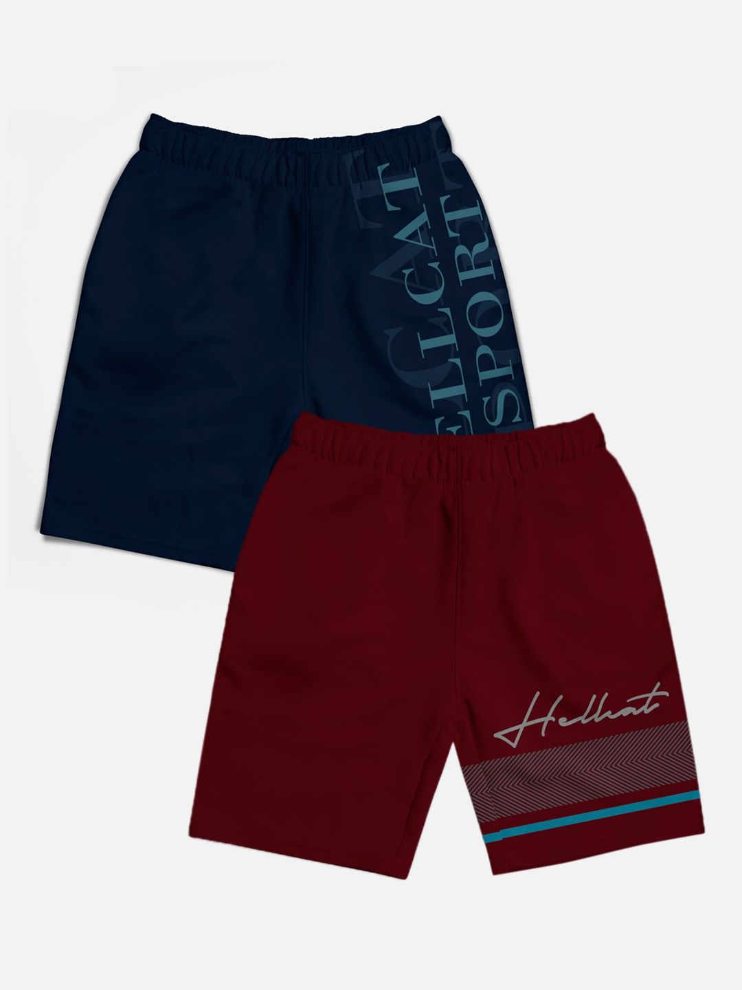 HELLCAT Pack of 2 Boys Trendy Typographic Printed Mid Rise Shorts