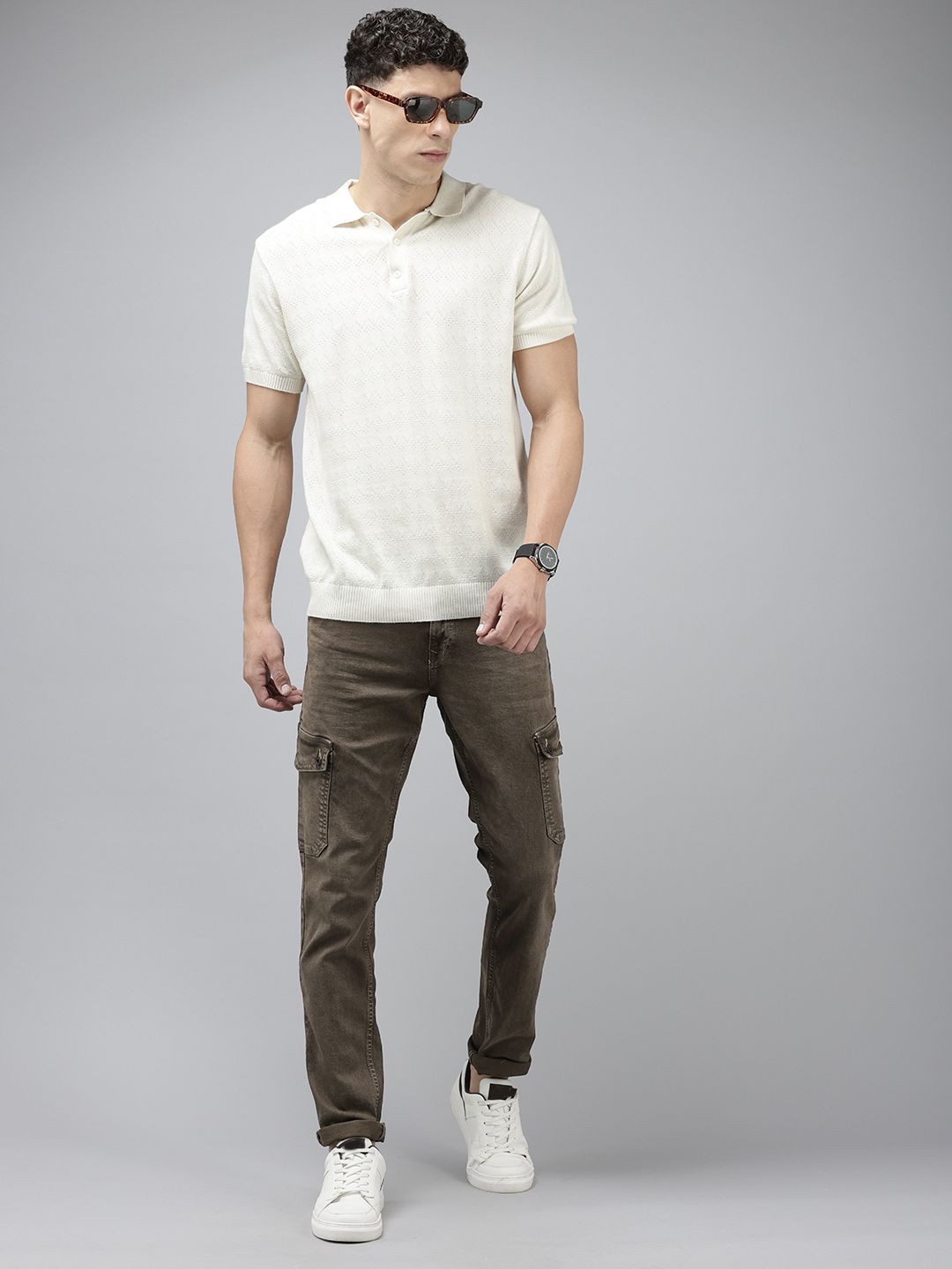 SPYKAR Men Trooper Regular Fit Light Fade Stretchable Cargo Style Jeans