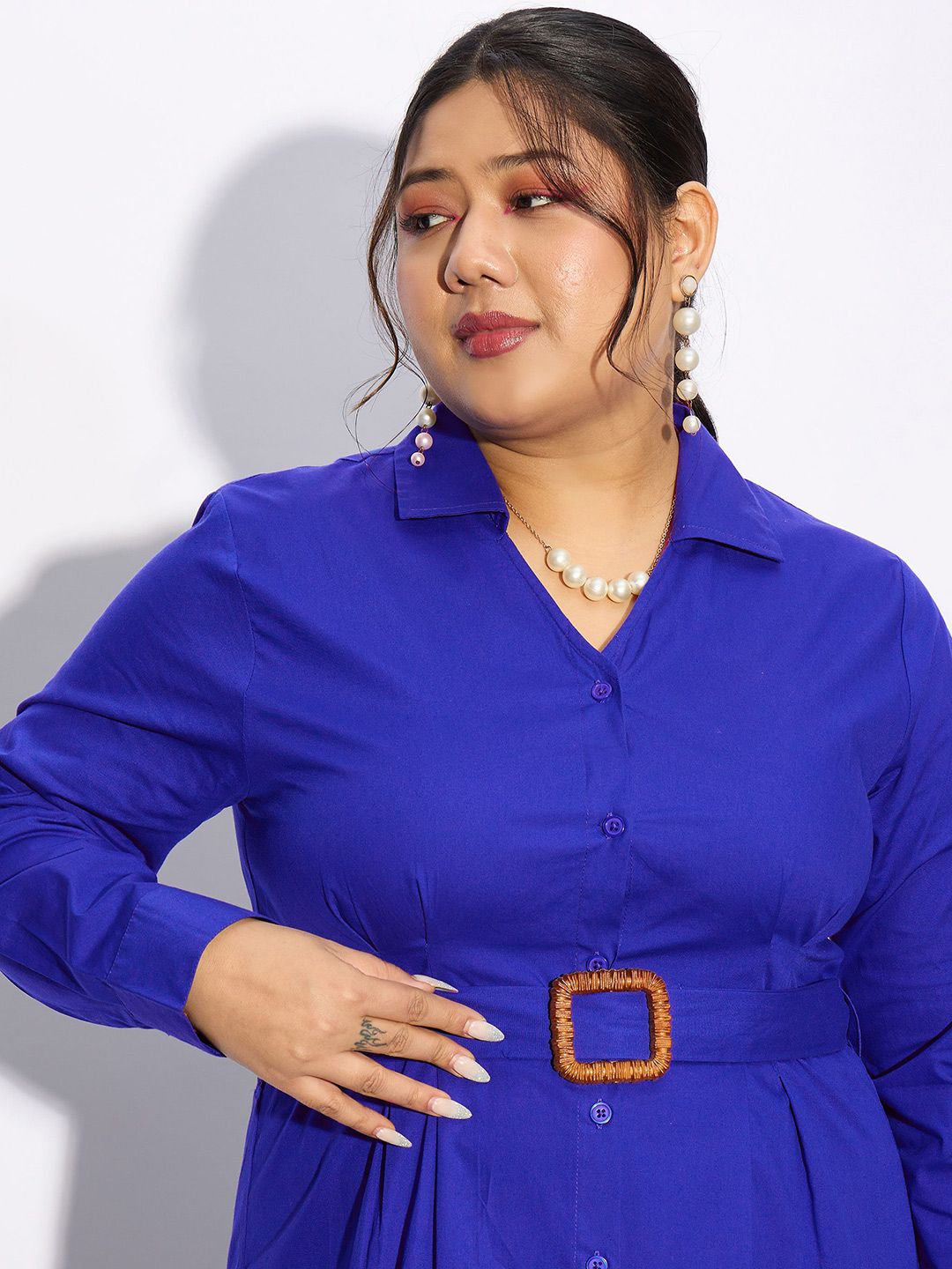 SASSAFRAS Curve Plus Size Long Sleeves Cotton Shirt Dress