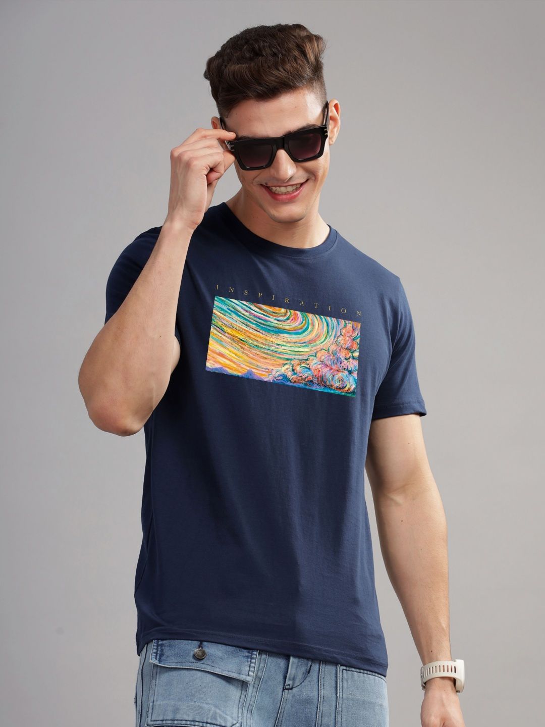 ADRO Typography Printed Round Neck Pure Cotton T-shirt