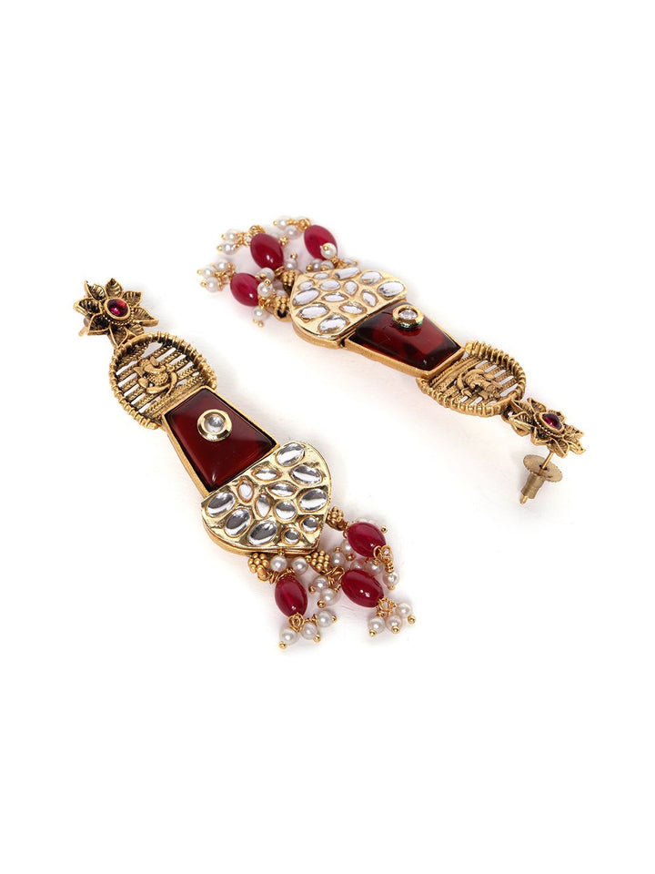 PANASH Gold Plated Cubic Zirconia Studded Contemporary Drop Earrings