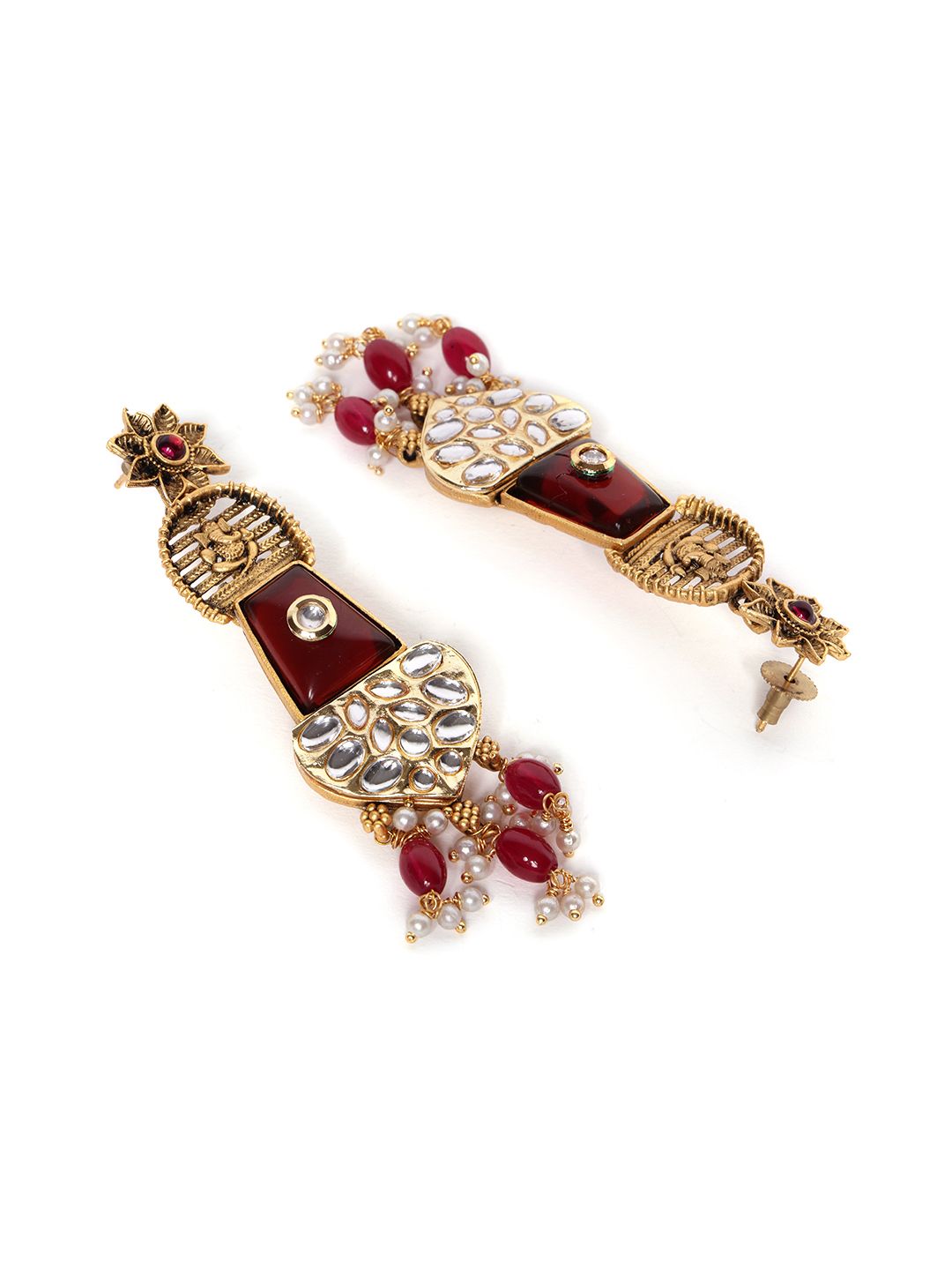 PANASH Gold Plated Cubic Zirconia Studded Contemporary Drop Earrings
