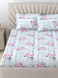 BOMBAY DYEING Pink & Blue Floral Pure Cotton 120 TC Queen Bedsheet Set 2.24 x 2.54 Mts