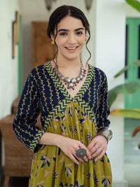 Rustorange Olive Green Floral Maxi Dress