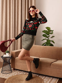 STREET 9 Self Design Acrylic Crop Pullover