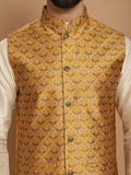 Jaket Nehru Kolar Mandarin Anouk Mustard Printed