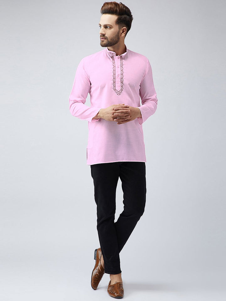 SOJANYA Men Pink Sulam Kurta Pendek