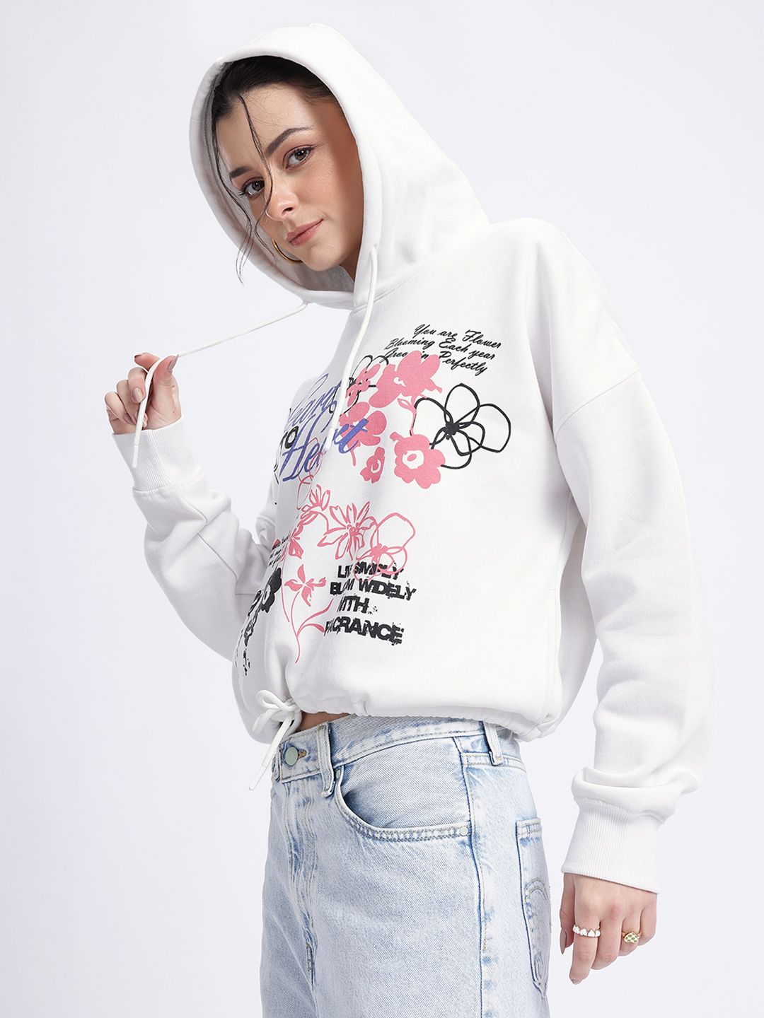 DressBerry Snug Life Printed Hooded Sweatshirt