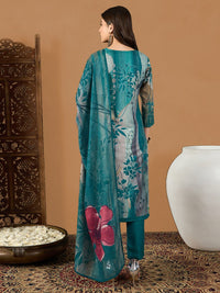 KALINI Floral Printed Thread Work Straight Kurta With Trousers & Dupatta