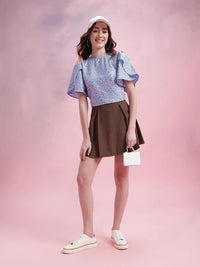 DressBerry Floral Print Tulip-Style Flared Sleeves Top
