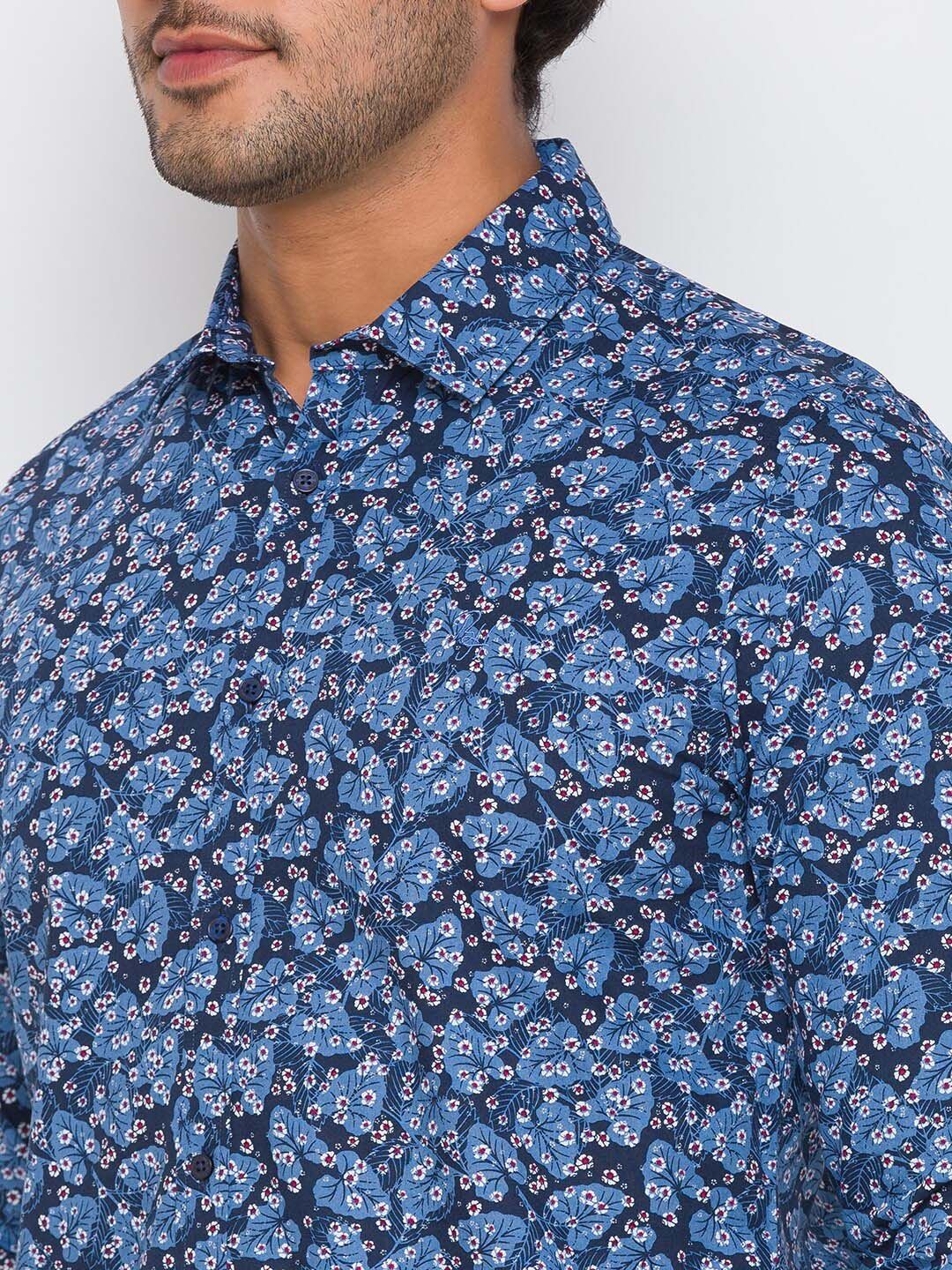 Being Human Men Navy Blue Slim Fit Floral Printed Casual Shirt