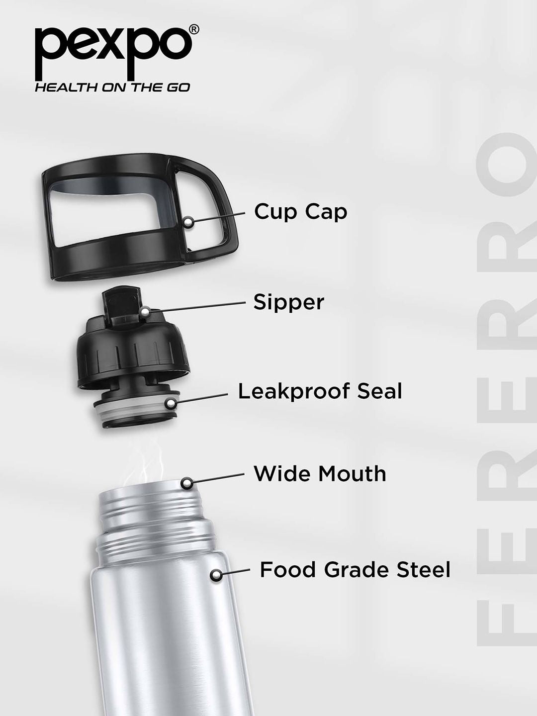 Pexpo Fererro Silver-Toned Printed ISI Certified Thermosteel Flask Water Bottle 500ml