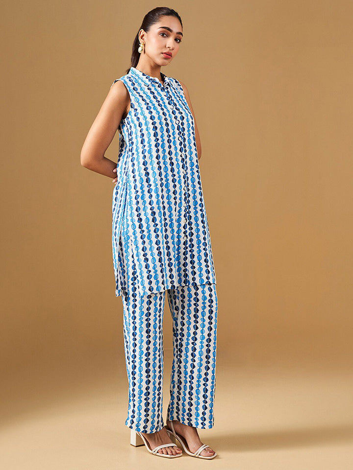 Global Desi Geometric Printed Panelled Pure Cotton Kurta with Palazzos