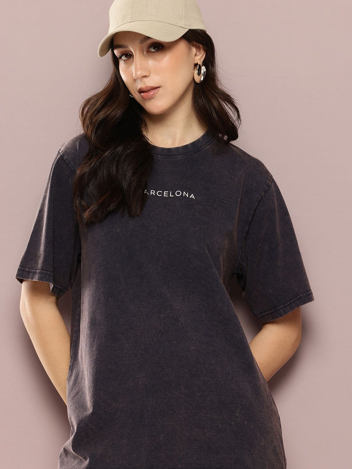 DILLINGER Women's Acid Washed Oversized Printed Tshirt