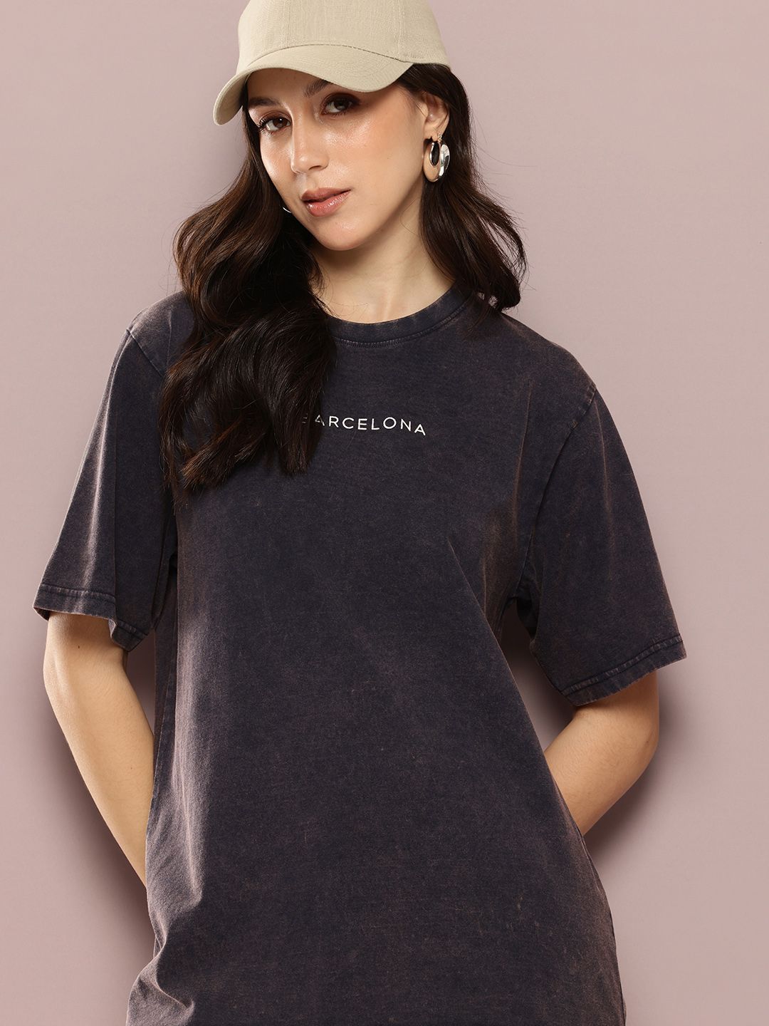 DILLINGER Women's Acid Washed Oversized Printed Tshirt