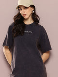 DILLINGER Women's Acid Washed Oversized Printed Tshirt
