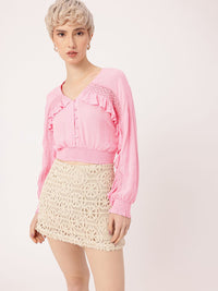DressBerry Romantic Ruffled Smocked Blouson Top
