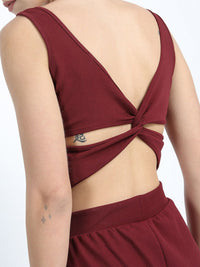 Tokyo Talkies Women Burgundy Crop Co-Ords
