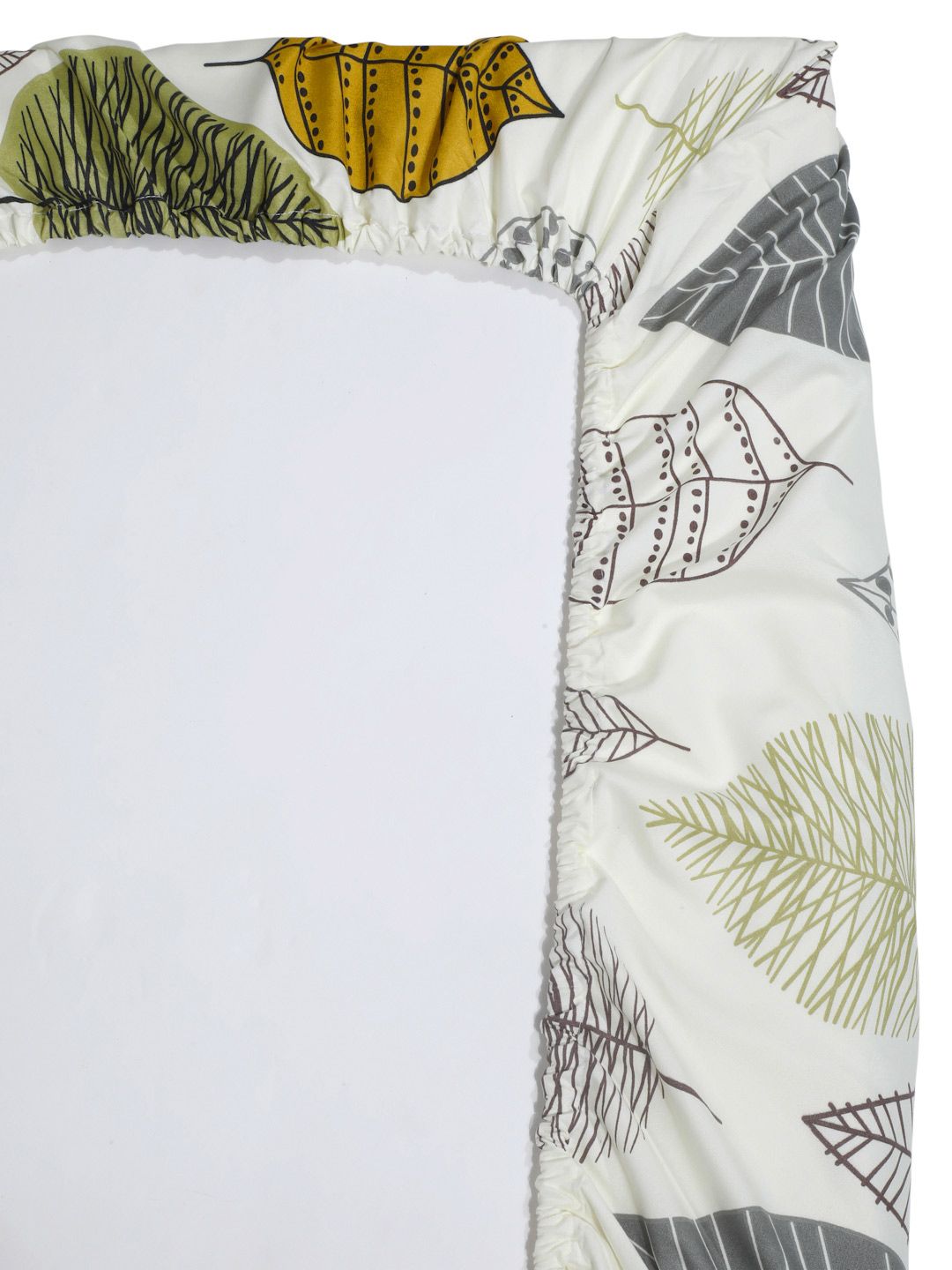 Myntra Elegant Homes Cream Leaf 300 TC Fitted King Fine Bedsheet with 2 Pillow Covers