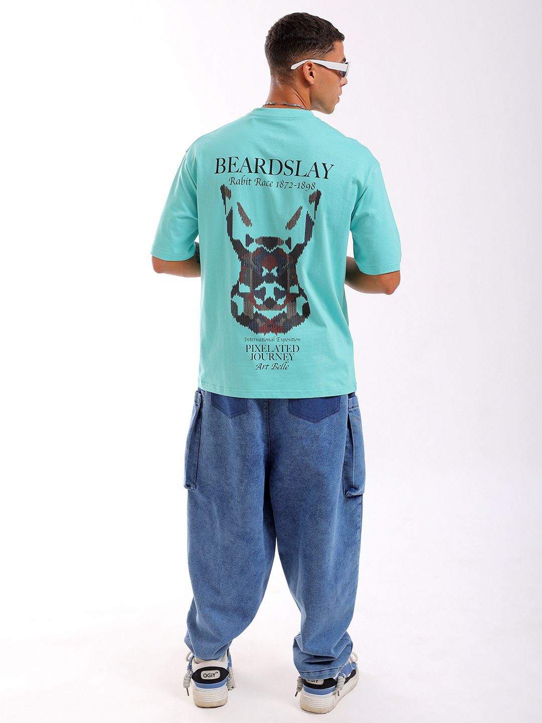 The Indian Garage Co Men Back Printed Boxy Oversized Round Neck T-shirt