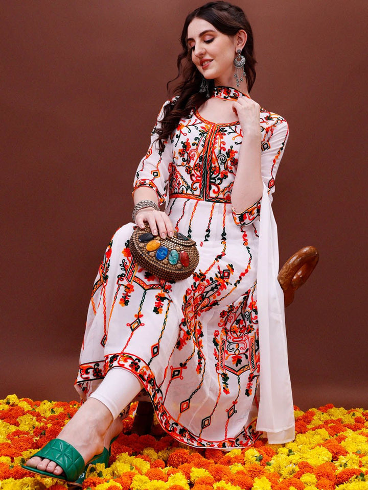 KALINI Chikankari Embroidery Georgette Anarkali Kurta & Dupatta