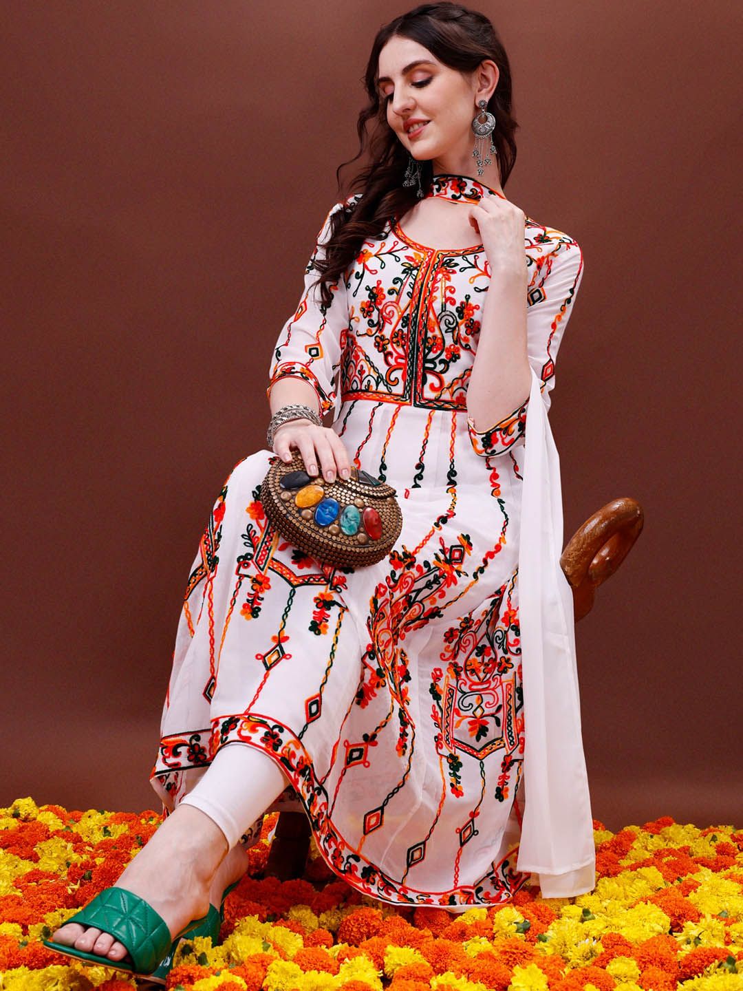 KALINI Chikankari Embroidery Georgette Anarkali Kurta & Dupatta