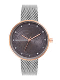 French Connection Women Grey Embellished Dial & Grey Stainless Steel Bracelet Style Straps Analogue Watch