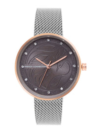 French Connection Women Grey Embellished Dial & Grey Stainless Steel Bracelet Style Straps Analogue Watch