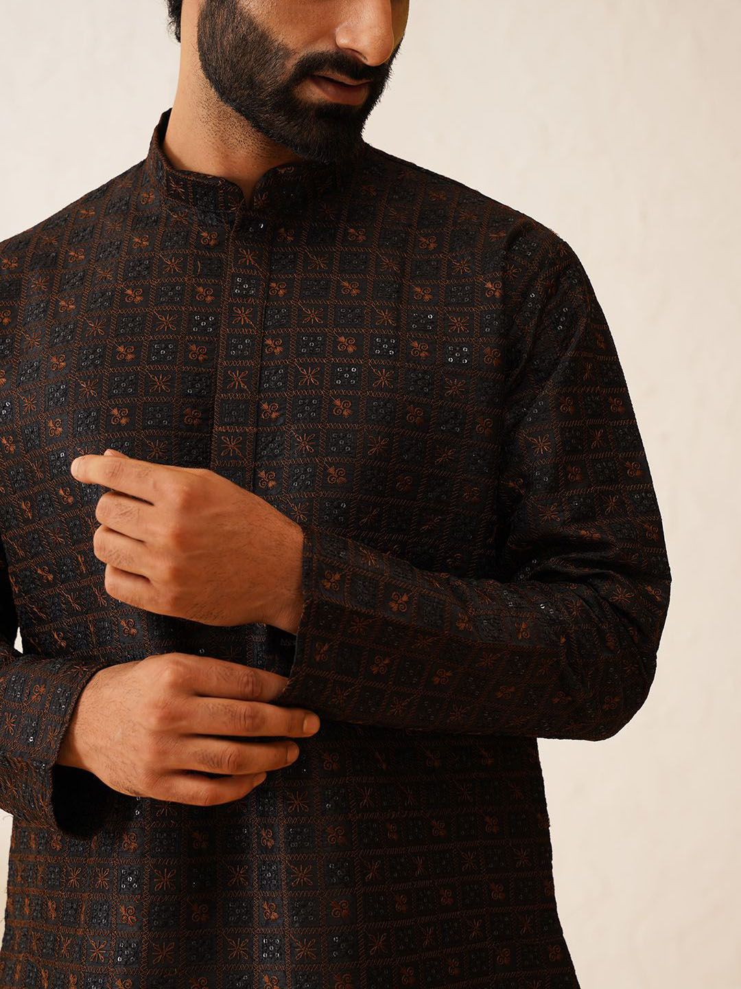 SOJANYA LUXE Ethnic Motifs Embroidered Sequinned Cotton Silk Kurta with Pyjamas