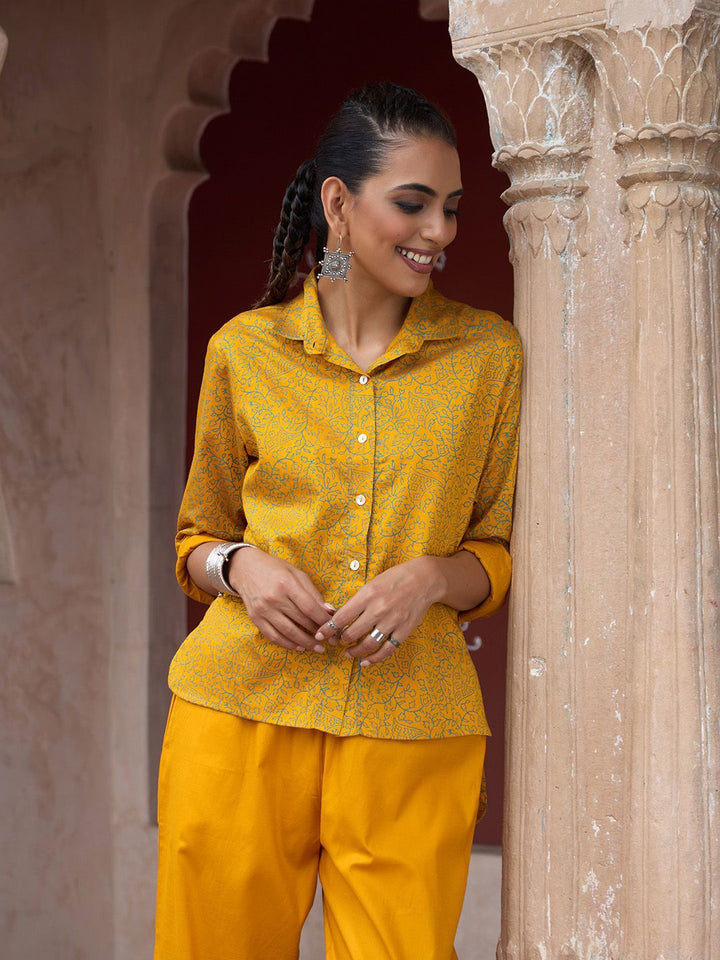 House of Chikankari Women Mustard Yellow Cotton Co-Ord Set