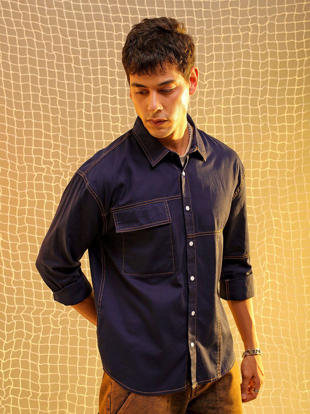 The Indian Garage Co Spread Collar Long Sleeves Cotton Casual Shirt