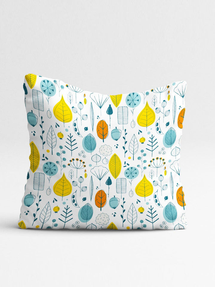 STITCHNEST Yellow & White Set of 5 Floral Square Cushion Covers