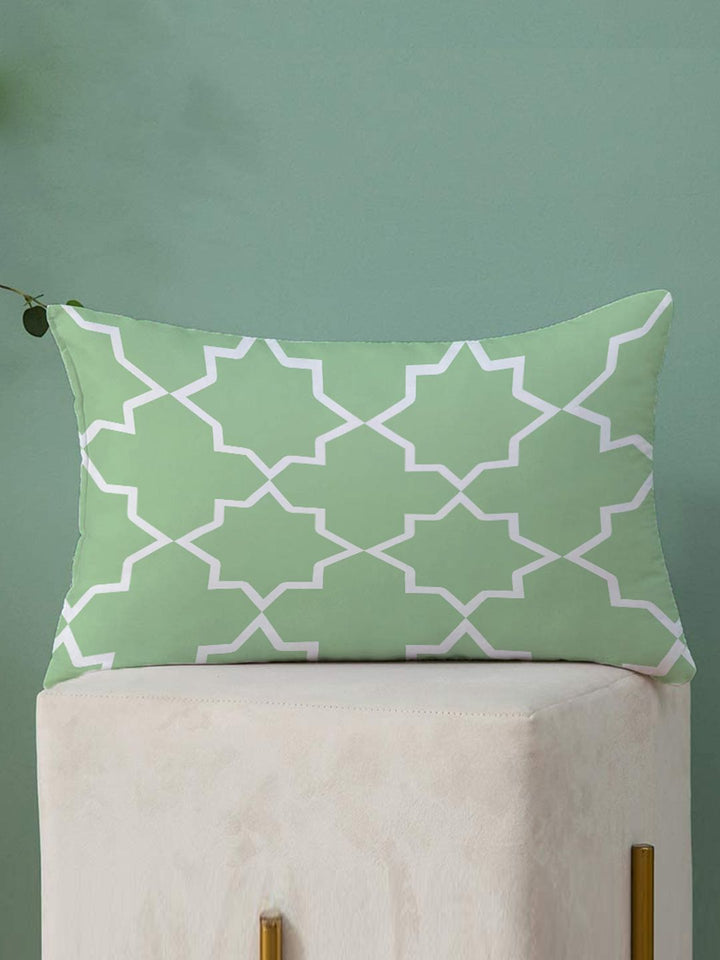 STITCHNEST Green & White Set of 2 Rectangle Cushion Covers