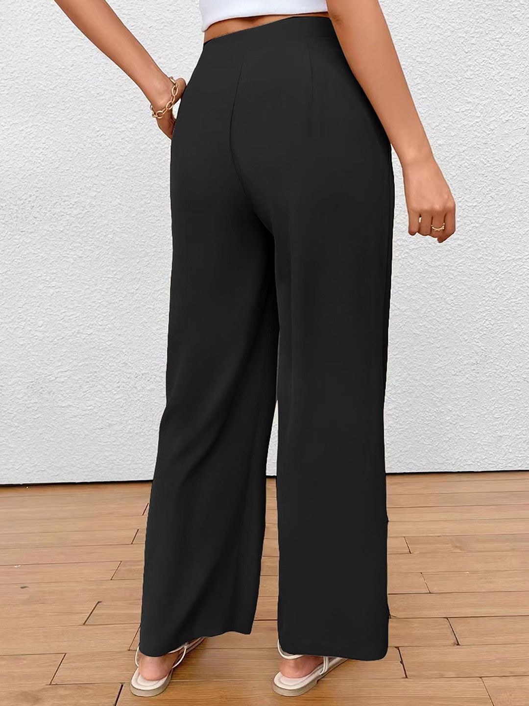 all about you Women Solid Flat-Front Mid-Rise Loose Fit Parallel Trousers