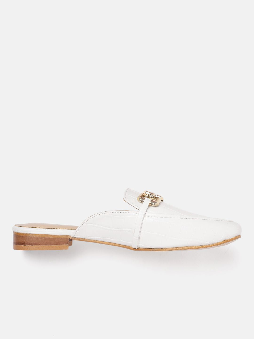 Lino Perros Women Croc Textured Mules With Metallic Deatil