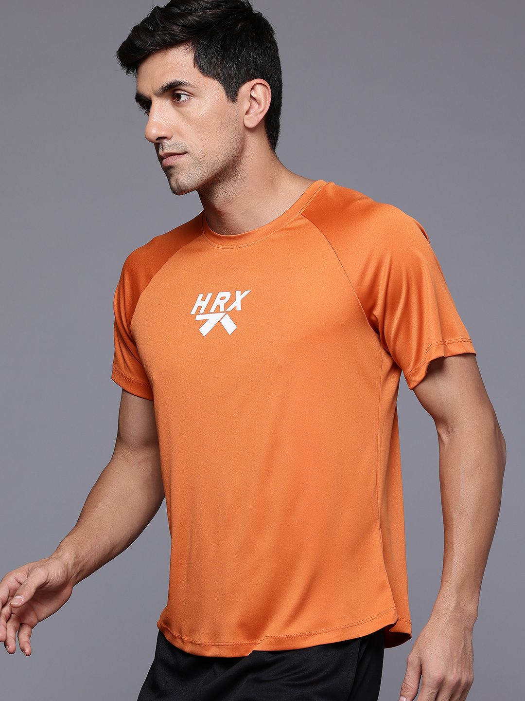 HRX by Hrithik Roshan Brand Logo Printed Raglan Sleeves Rapid-Dry Training T-shirt