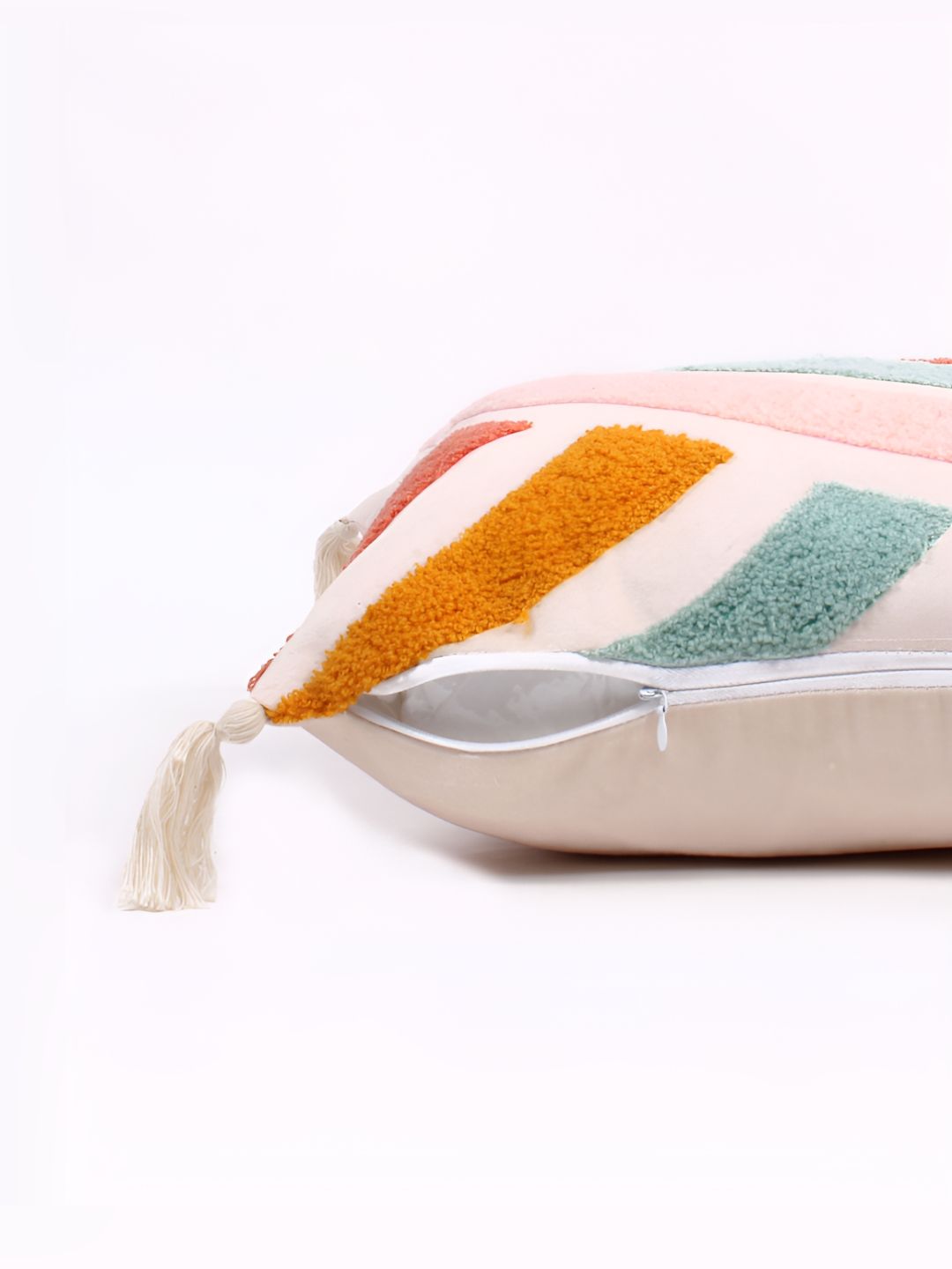STITCHNEST White & Orange Embroidered Square Cushion Covers