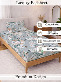 Myntra Elegant Homes Grey Floral 300 TC Single Bedsheet with 1 Pillow Covers