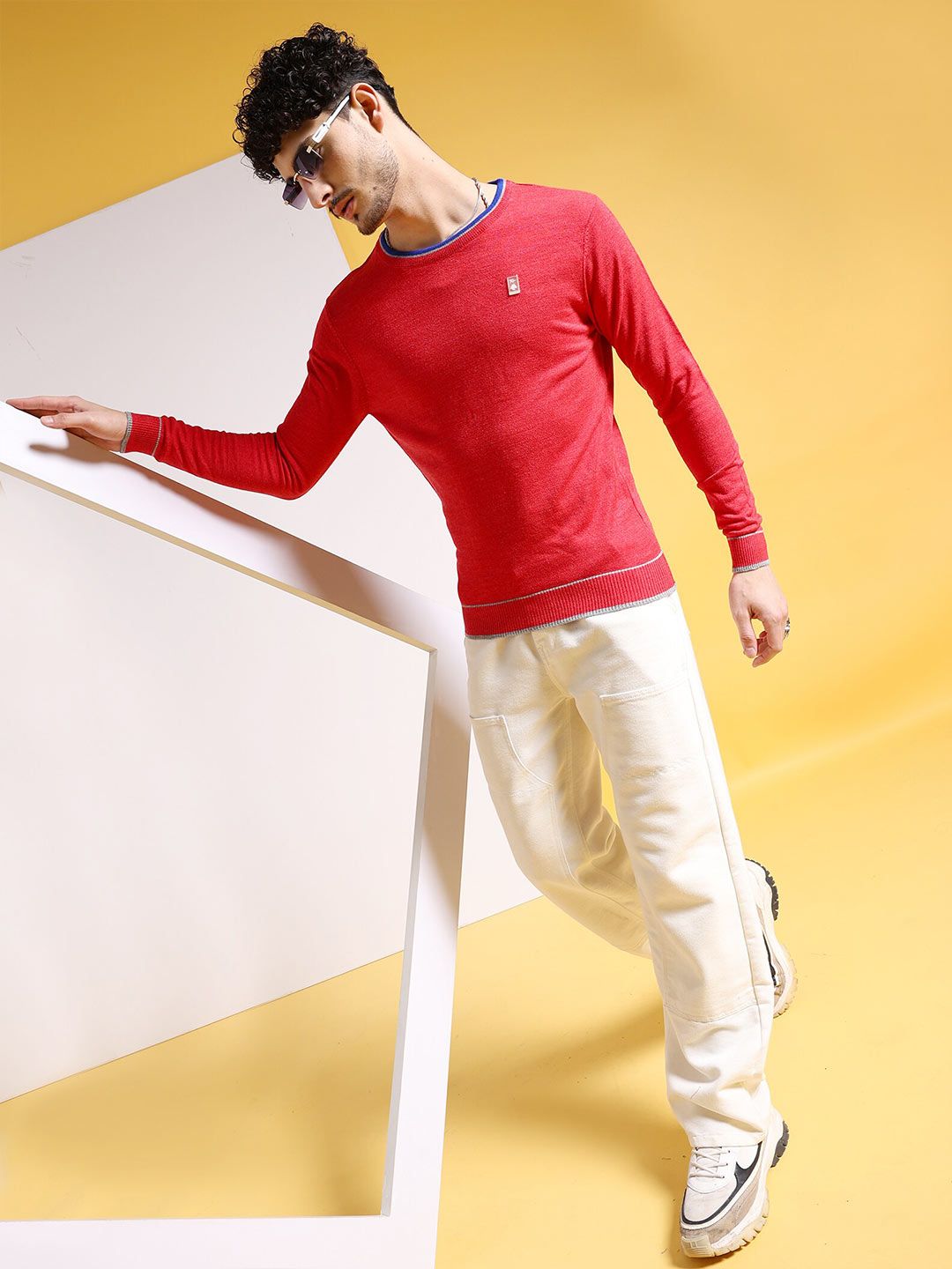 The Indian Garage Co Red Round Neck Acrylic Pullover
