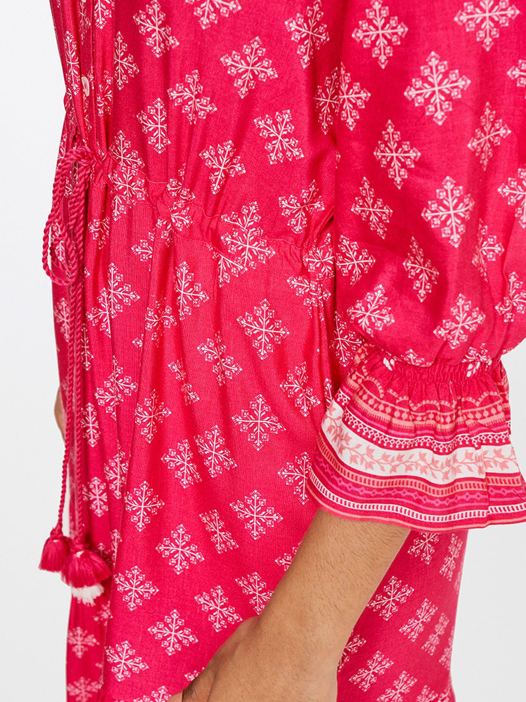 Global Desi Pink & White Printed Basic Jumpsuit