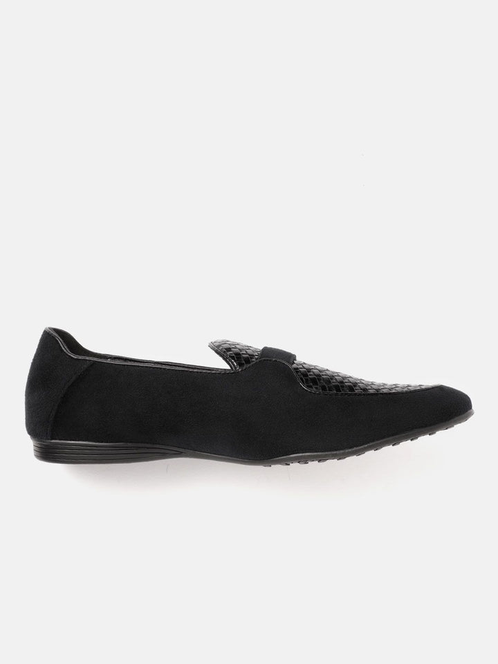 House of Pataudi Men Black Basketweave Textured Handcrafted Leather Loafers