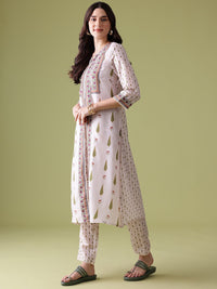 Anouk Floral Printed Pure Cotton Kurta With Trousers & With Dupatta