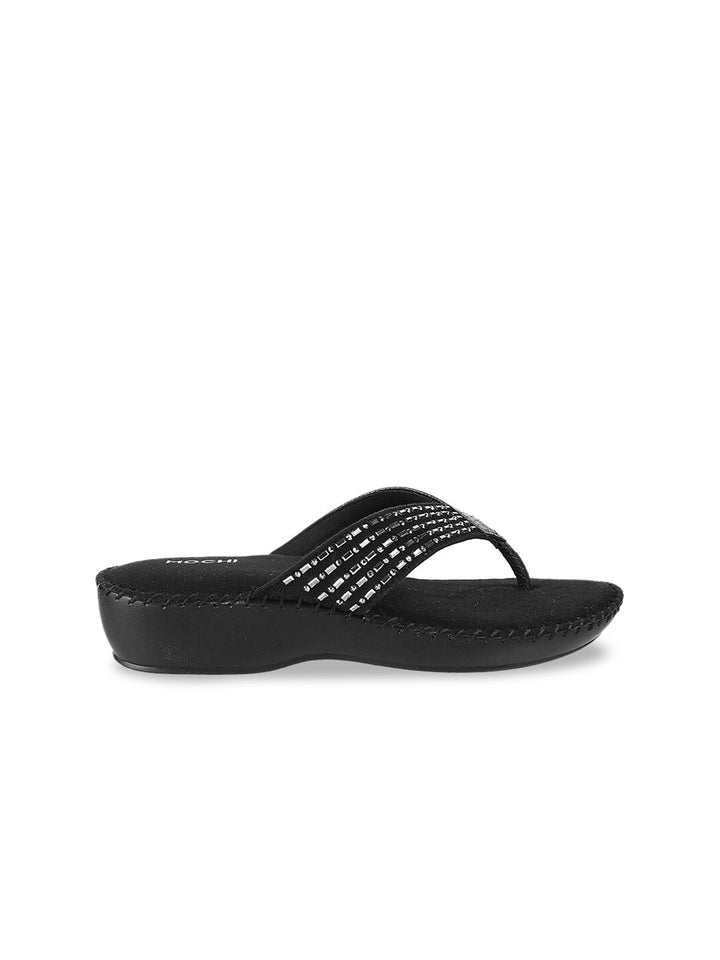 Mochi Black Embellished Comfort Sandals