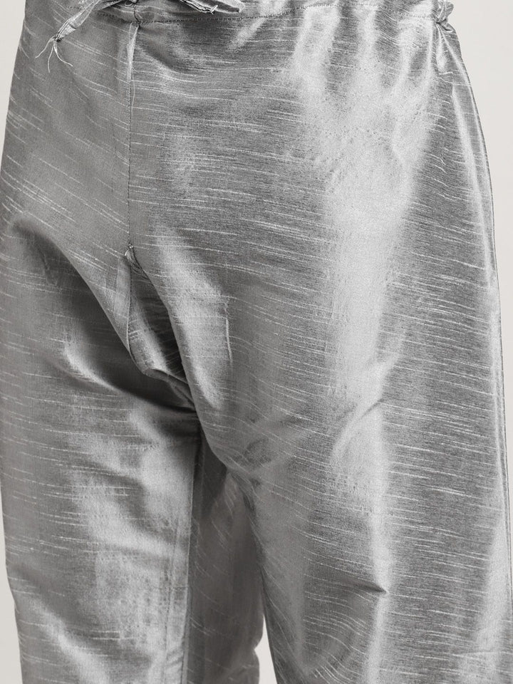 SOJANYA Men Grey & Peach-Coloured Kurta with Pyjamas & Embroidered Nehru Jacket