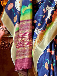 Saree Mall Pichwai Animal Print Zari Sungudi Sarees with Matching Blouse