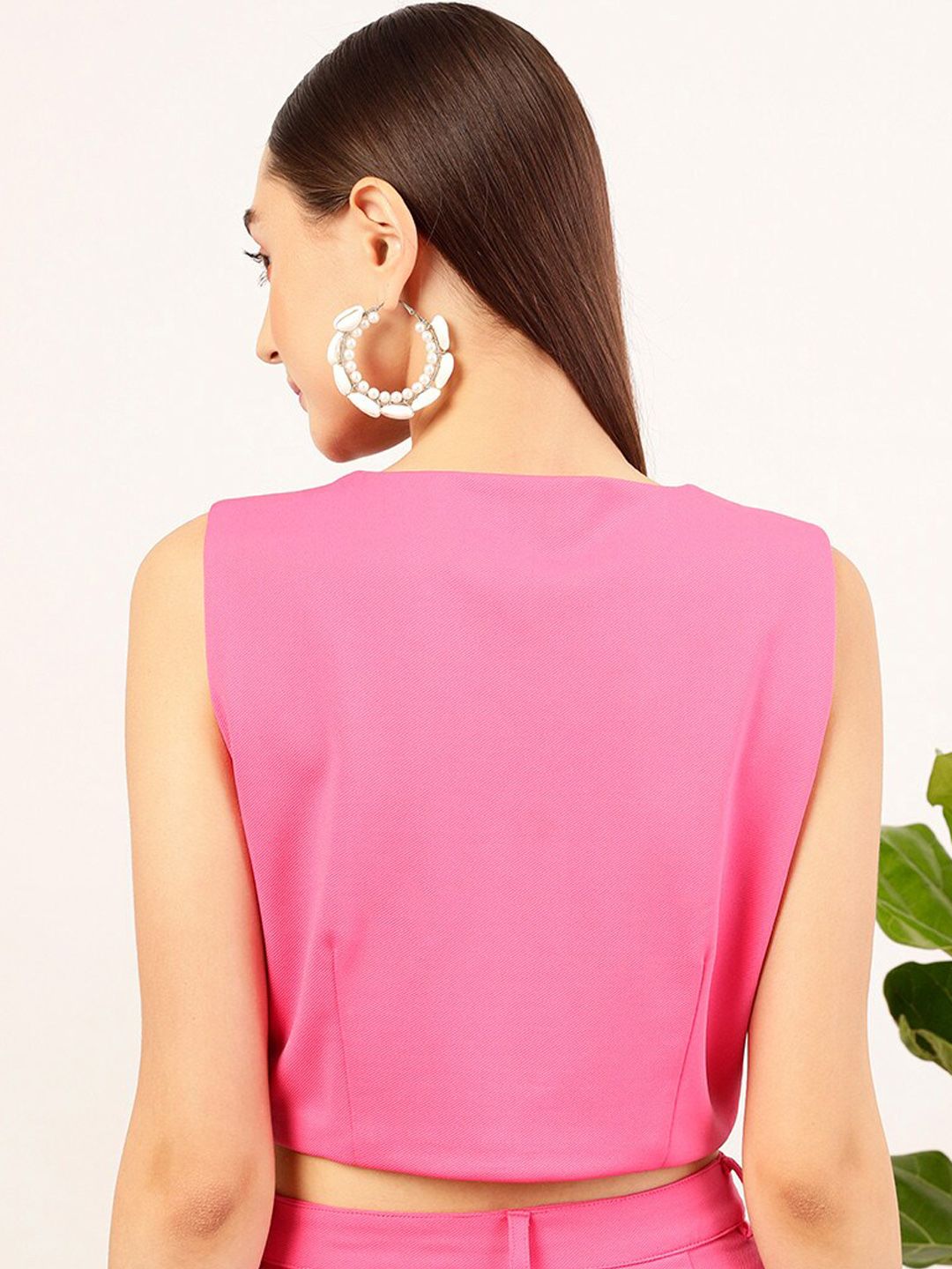 STREET 9 Pink V-Neck Sleeveless Shirt Style Crop Top