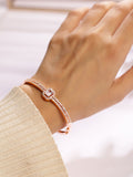 Rubans 18k Rose Gold-Plated Zirconia Zirconia Dual Band Bekas Gelang Terbuka